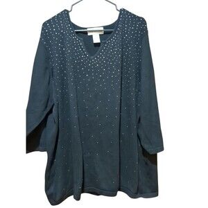 C.D. Daniels Womens Black 1X Sweater Bedazzled With Rhinestones